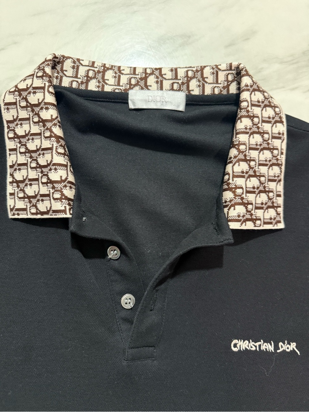 Dior Black Polo with Brown Cream Monogram Collar